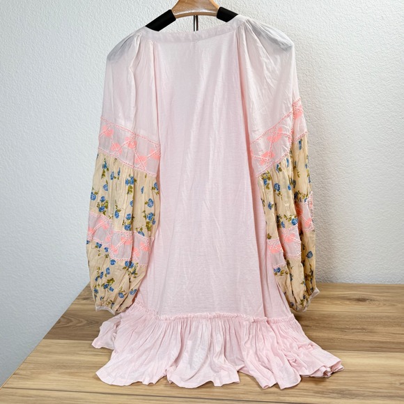 NWT Free People Pink Floral Patchwork Tassel Tunic Boho Peasant Festival Large - Picture 2 of 11